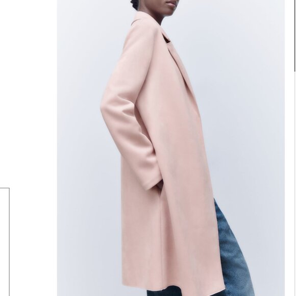 Zara Faux Suede Lapel Collar Coat Trench Jacket Blush Pink Size Medium - Picture 3 of 14